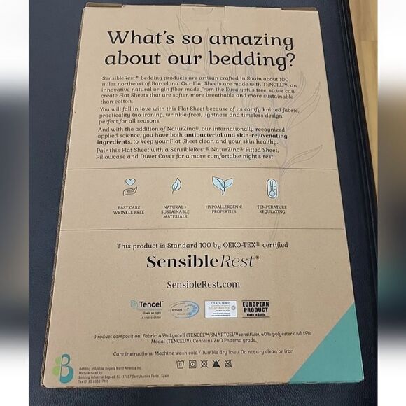 Brand New in Box SENSIBLE REST NaturZinc® King Flat Sheet Ivory Ret. $170 - Picture 3 of 3